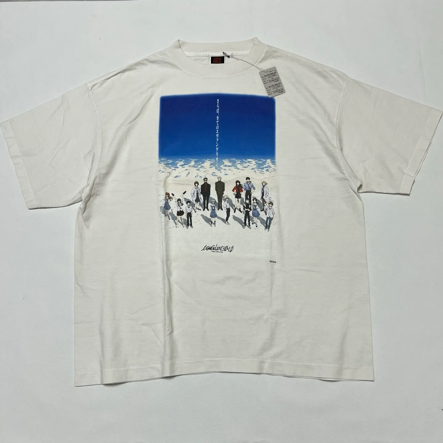SAINT Mxxxxxx × EVENGELION × GEEKS RULE EV_SS TEE/BLUE/WHT Three-party co-branded Neon Genesis Evangelion co-branded TEE off-white S-XL Made of original OE yarn tube weaving without side seams to distinguish the width of the fabric Original consistent co-branded label/co-branded wash mark/little angel anti-counterfeiting label Top-notch printing technology Repeated pattern making, closely following the original details